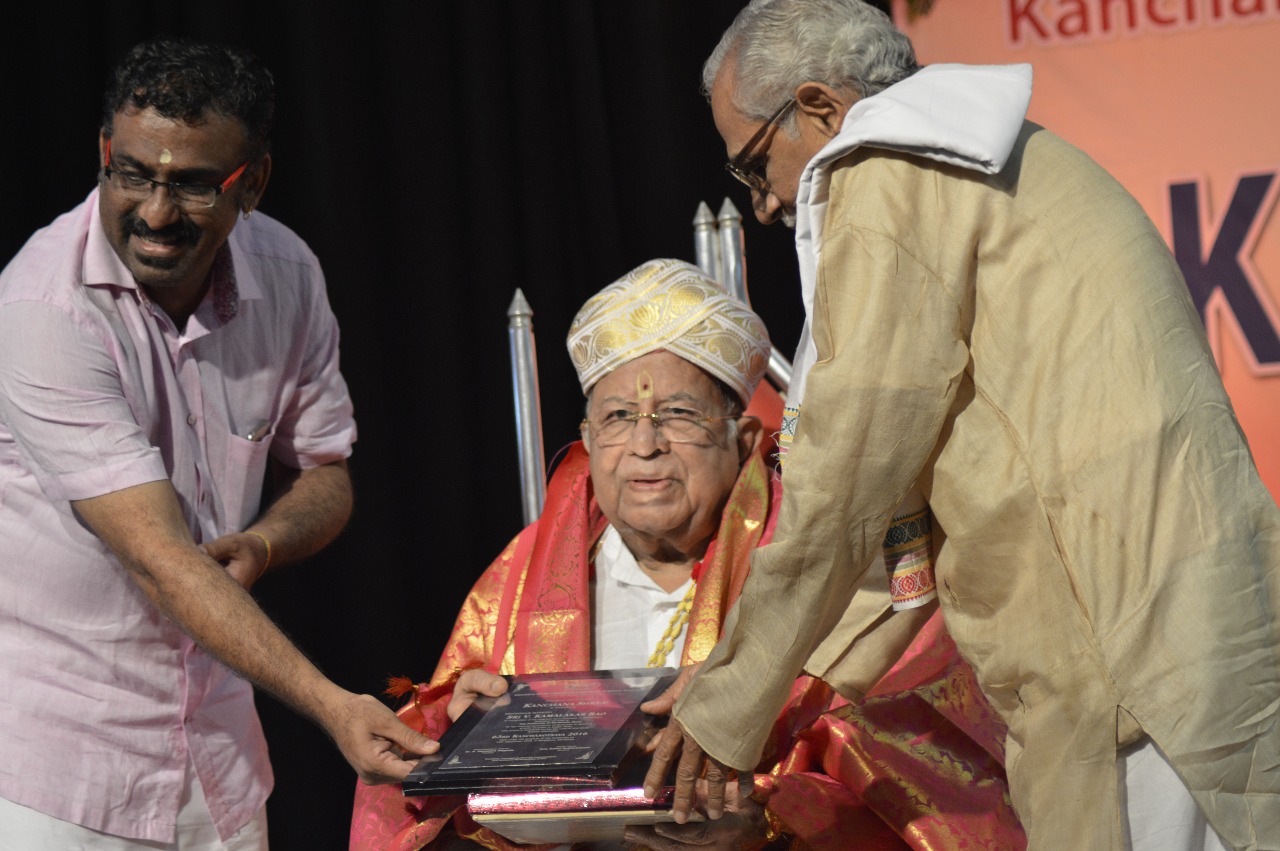 Felicitating Vid Kamalakar Rao with Kanchana shree Award.